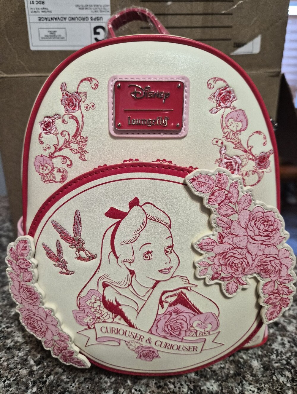 Loungefly Cream, Pink and Red Alice Floral Mini Backpack